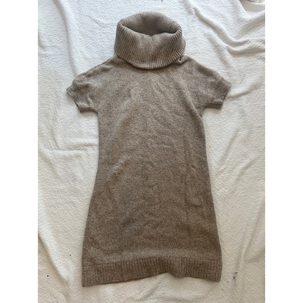 LL Bean Signature Wool Blend Turtleneck Sweater Dress Tan Oatmeal Marl Medium